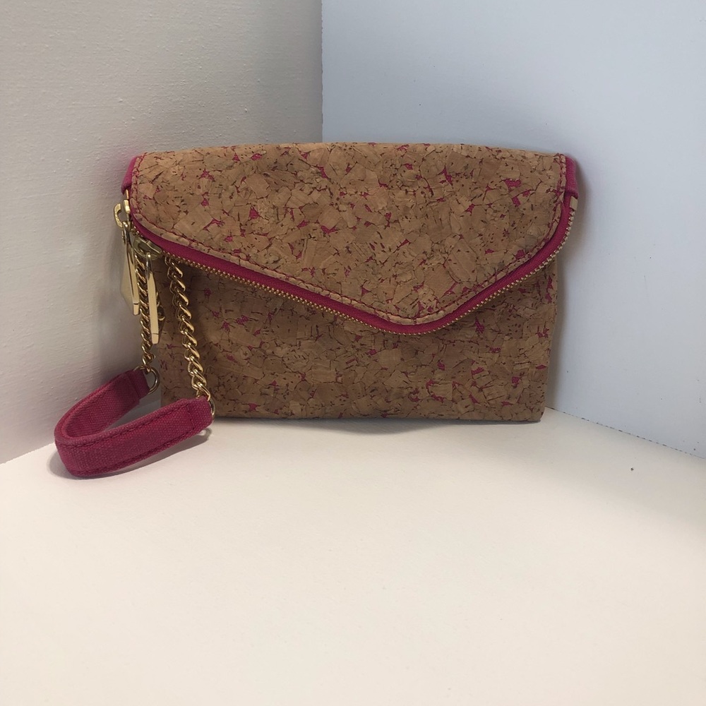 Henri Bendel Cork Clutch with pink satin interior